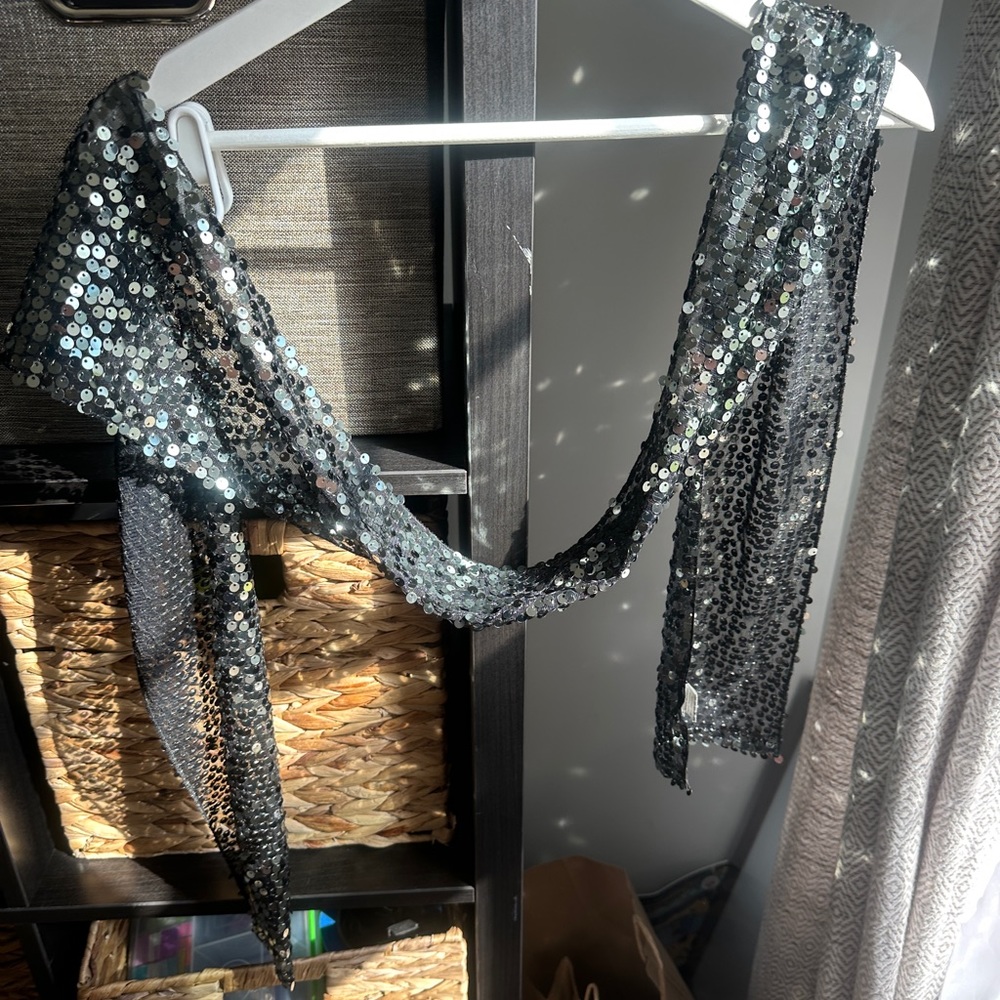 Silver black sequin scarf sash
